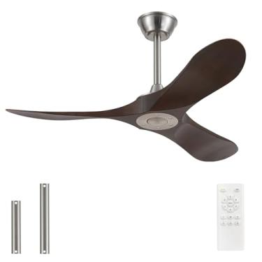 Imagem de wodiston Ventilador De Teto Externo 42'' Sem Luz, Níquel Escovado Com 3 Lâminas Plástico, Acabamento Em Nogueira Escura, Alto Fluxo Ar, Operação Silenciosa, Luz Para Quarto, Pátio, Garagem