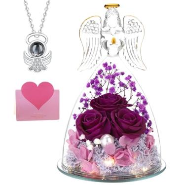 Imagem de ANWEAO Flores Preservadas, Presentes De Aniversário Para Ela, Rosas Verdadeiras Em Estatuetas Cristal Vidro Anjo, Ideais Aniversário, Dia Das Mães, Casamento, Dos Namorados, Ação Graças, Natal