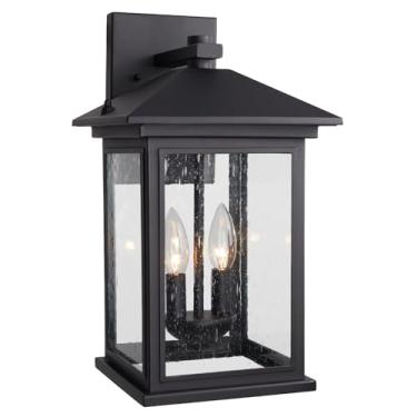Imagem de Treekee Luminárias De Parede Para Áreas Externas, Lanternas Quadradas À Prova D'Água 16", Arandelas 2 Luzes Varanda Externa Com Cúpula Vidro, Lâmpadas Pretas Modernas Entrada Pátios E Portas