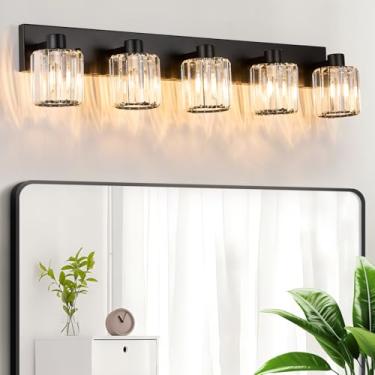 Imagem de AMRUIPO Luminárias De Banheiro Cristal Com 5 Luzes, Pretas Para Penteadeira, Arandelas Modernas Espelho, Cozinha, Sala Estar, Corredor, Varanda