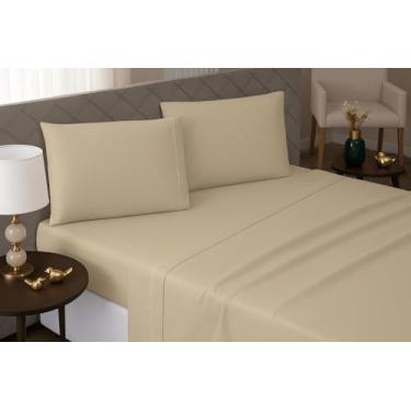 Imagem de Jogo de Lençol Casal 4 Peças 600 Fios Egípcio 100% Algodão – Fronhas e Lençol com Ponto Palito, Toque Macio e Acabamento Premium (Bege)