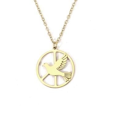 Imagem de Colar com símbolo da paz banhado a ouro 14K com pingente de aço inoxidável da estrela de Davi - joia judaica inter-religiosa para homens e mulheres, Small, Metal, Sem Pedra Preciosa