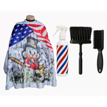 Imagem de Kit Capa Para Corte Barbeiro Personalizada De Cetim Com Zíper Espanado