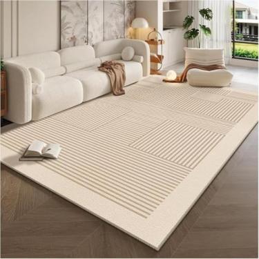 Imagem de Tapete de veludo cristalino simples estilo creme para sala de estar, mesa de centro, decoração de quarto, tapete para estudo e vestiário (120 x 200 cm, 47 x 79 polegadas/SJR-12)