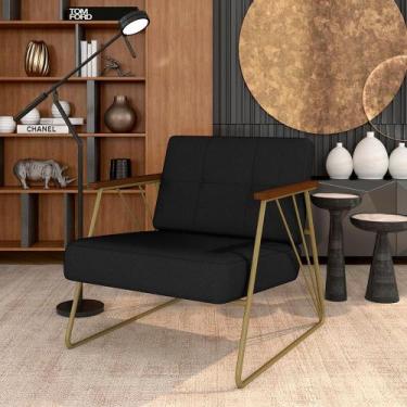 Imagem de Poltrona Estofada Columbia Estilo Industrial Dourado/suede Preto - M.a