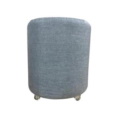 Imagem de Puff Redondo Não É Segredo Linho Cinza Rodinha 40X45