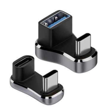 Imagem de rgzhihuifz Adaptador Usb-C Com Ângulo De 180 Graus, Pacote 2 Unidades, Formato U 180°, Macho Para Fêmea, Carregamento 100 W E Usb-A 36 (Ca), Liga Led/Alumínio, Mesa Smartphone Steam Deck