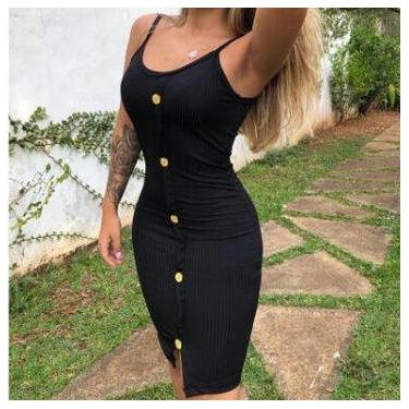 Imagem de Vestido com bojo malha canelada midi detalhe botão - Filó Modas, M, Bo