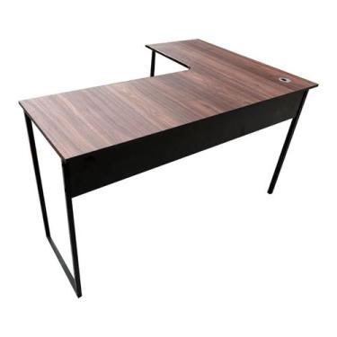 Imagem de Estação de Trabalho Mesa Escrivaninha em L 137x91 Nogal/Preto REALME