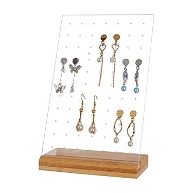 Imagem de PH PandaHall Brinco stud Display Pegboard cristal acrílico brinco cabide placa brinco suporte organizador com base de madeira para brinco colar exibição de joias, 77 furos, 24x15 cm/9,4x5,9 polegadas