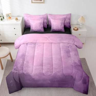 Imagem de Erosebridal Conjunto de edredom casal, abstrato, roxo e rosa, arte em aquarela, estética e macia, para crianças, meninas, meninos, conjunto de lençol com elástico, tie dye, gradiente esfumaçado