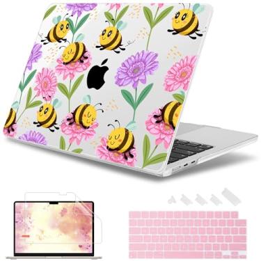 Imagem de May Chen [Novo padrão 2025] para MacBook Air 13,5 polegadas capa M2 M3 M4 chip Modelo: A2681 A3113 A3240, versão 2022-2025, capa rígida com protetor de tela e película de teclado - flor de abelha