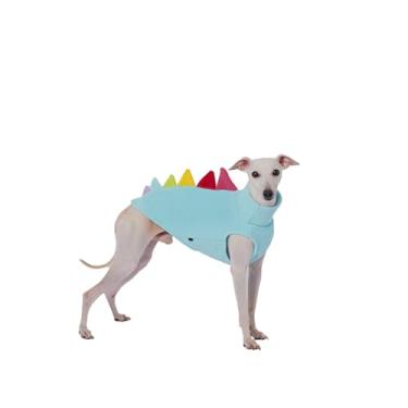 Imagem de ESCCBOO Macacão italiano para cães Greyhound & Dachshund de lã de dinossauro sem mangas, roupa aconchegante de gola rolê para mini dachshund galgo italiano (azul, GG)