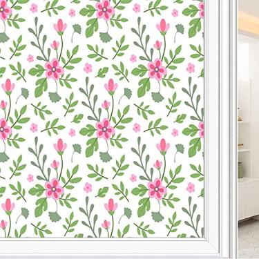 Imagem de Película de janela de privacidade de flores, textura de estilo floral, filme de vidro para sala de estar e escritório em casa, L90 x C 190 cm