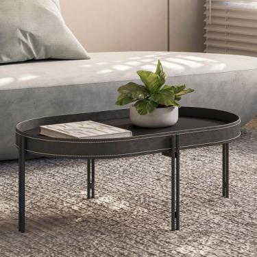 Imagem de Mesa de Centro Bete 93cm no Couro Preto - sallar home