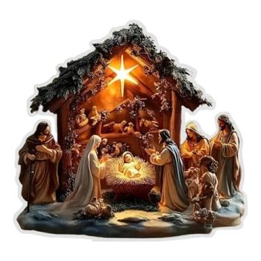 Imagem de Bothyi Placa de acrílico plana 2D para presépio de Natal, decoração para áreas internas e externas da Sagrada Família, para festa de Natal com lareira