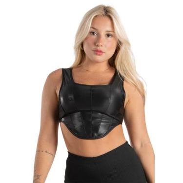 Imagem de Cropped Corset Diluxo Brilhoso Blogueira Moda Preto, P, Cirrê