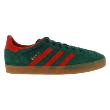 Imagem de adidas Tênis unissex infantil Gazelle, Verde universitário/vermelho/verde, 18