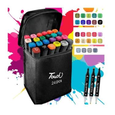 Imagem de Conjunto 24 Canetas Cores Permanente Marcador Ponta Dupla - No Brand