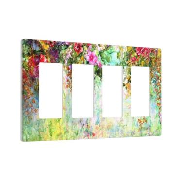 Imagem de Flor silvestre primavera aquarela floral flor 4 gangues quadriciclo/GFCI/decorador interruptor de luz placa decorativa elétrica placa decorativa interruptor interruptor sem parafuso