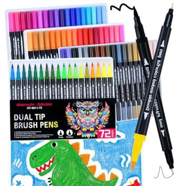 Imagem de Keukenket 72 cores canetas marcadoras duplas, marcador de arte de ponta fina de 0,4 mm, pincel de aquarela de ponta dupla, marcador de colorir para adultos, crianças, letras à mão, desenho, rabisco
