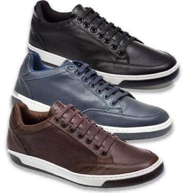 Imagem de Kit 3 Sapatenis Masculino Casual Em Couro Legitimo Macio Confortável D