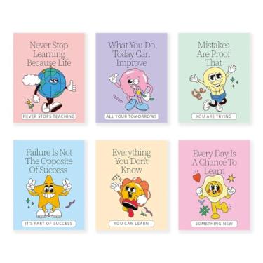 Imagem de KDMAZH Pôster retrô inspirador, mentalidade de crescimento colorido, motivação e crescimento mental, pôsteres para sala de aula, quadro de avisos educativo para professores, conjunto de 6 peças, 20 ×