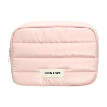 Imagem de KiBcsLic Necessaire de Viagem de Grande Capacidade, Necessaire Prática para Maquiagem No Banheiro, Necessaire Feminina para Pincéis E Acessórios, Rosa