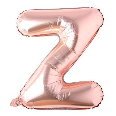 Imagem de 101,6 cm letra ouro rosa alfabeto número balão folha Mylar festa casamento despedida de solteira aniversário chá de panela formatura aniversário celebração decoração braguilha com hélio (100 POLEGADAS