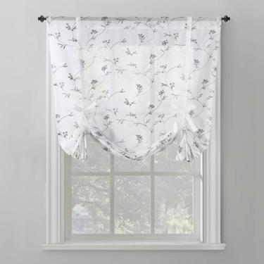 Imagem de No. 918 Bridget Persiana de balão de amarração de janela transparente de folha bordada, branca, 107 cm L x 160 cm C