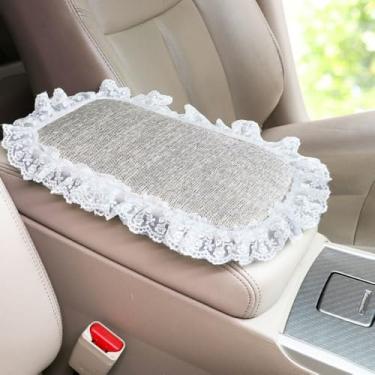Imagem de MINGZAIQIPEI Capa de console central automotiva fofa para console de carro capa de apoio de braço de renda, almofada de apoio de braço central macia e fofa para a maioria dos protetores de decoração