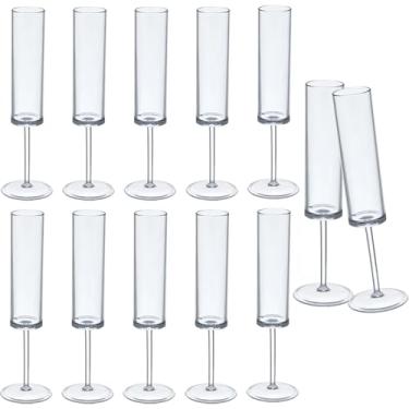 Imagem de XKXKKE Taças de champanhe de plástico, 12 peças de taças de champanhe transparentes reutilizáveis à prova de estilhaçamento, 170 g, acrílico, inquebrável, elegante, festa, bebendo, coquetel, vinho