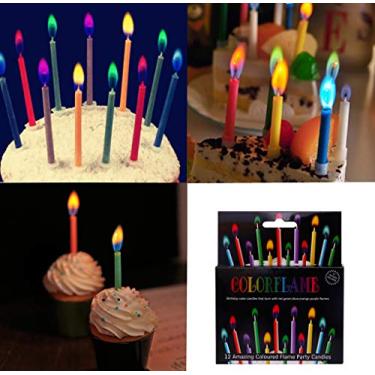 Imagem de Velas de chama coloridas, pacote com 12 velas incríveis de cupcake de cores vivas, criativas, divertidas, casamento, aniversário, aniversário, chá de bebê, decoração de bolo, seis cores