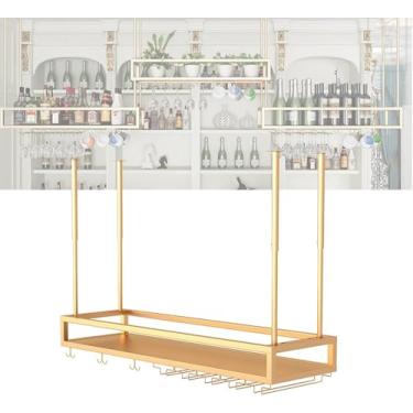 Imagem de Rack De Vinho Pendurado Na Parede Com Suporte Para Copos De Vinho Bar Flutuante Prateleira De Exibição De Garrafas De Licor Mini Bar Wine Racks Para Garrafas De Vinho Para Bar, Gold, 100cm