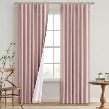 Imagem de EMEMA Cortinas blackout de linho rosa bebê 213,4 cm de comprimento, conjunto de 2 painéis para quarto, aba traseira, isolamento térmico, 100% cortinas blackout, ganchos plissados, cortina de janela