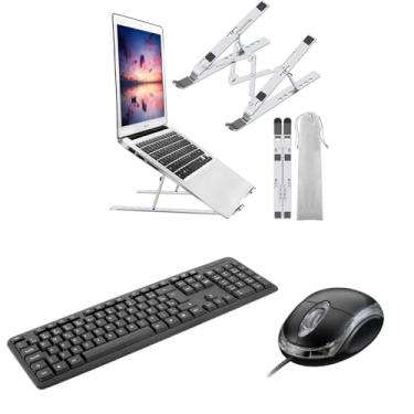 Imagem de Conjunto/Kit Teclado e Mouse com Fio + Suporte Notebook Ergonômico Ajustável