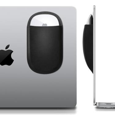 Imagem de Lacdo Bolsa universal adesiva para rato, suporte de rato fino, capa para Magic Mouse 1 2, com adesivo reutilizável, sem resíduos de cola, bolsa elástica compacta, compatível com iPad MacBook, Preto