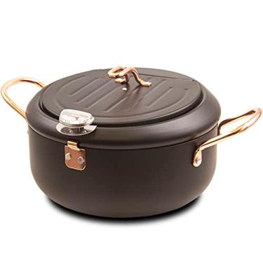 Imagem de Cyrder Panela de fritadeira japonesa Tempura 3,5 L Fahrenheit, revestimento antiaderente, fácil de limpar, aquecimento rápido, fritadeira grande e requintada a óleo preto 25,4 cm