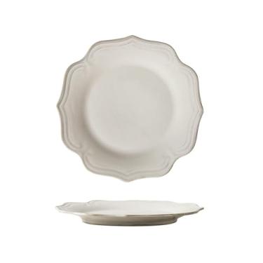 Imagem de Prato de bife irregular de cerâmica minimalista retrô europeu - prato branco de 21,6 cm