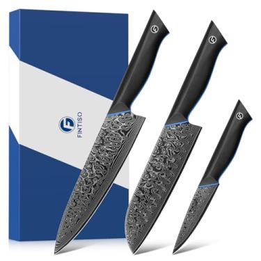 Imagem de Conjunto de facas de cozinha com 3 peças, conjunto de facas de chef ultra afiadas forjadas de aço damasco japonês de 67 camadas, conjunto de facas afiadas profissionais com cabo G10