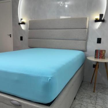 Imagem de Lençol Colchão Malha 100% Algodão C/Elástico - 120 Gramatura Cama Solteiro (Azul)