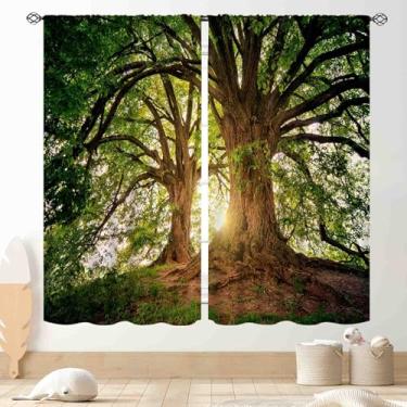 Imagem de Cortinas de selva para quarto, floresta verde natureza palmeira tropical árvores selva floresta floresta vida selvagem paisagem impressão janela cortinas tratamentos para sala de estar berçário