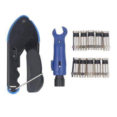 Imagem de Coax a cabo crimper rg59 rg6 ferramenta de compactação coaxial profissional com stripper de arame e conectores 10pcs rg6 f para instalação de satélite de TV a cabo