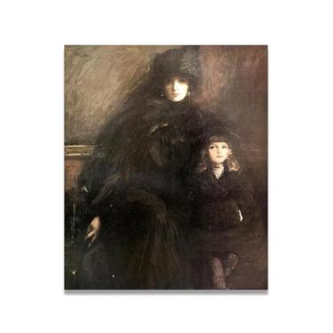Imagem de Wife And Daughter John Lavery Iconic Realist Portrait & War Scene Canvas Art – Decoração de parede irlandesa atemporal para casa 39,98 x 48 cm Un Framed