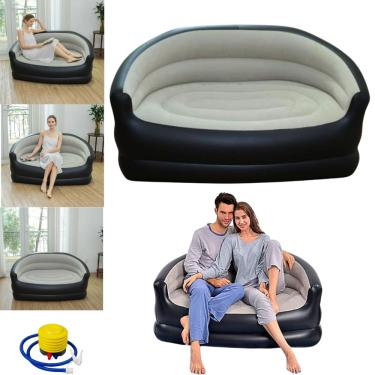 Imagem de Mini Sofá 2 Lugares Inflável Aveludado Confortavel Lounge Portàtil Multiuso Casa Luxo Sala de Estar