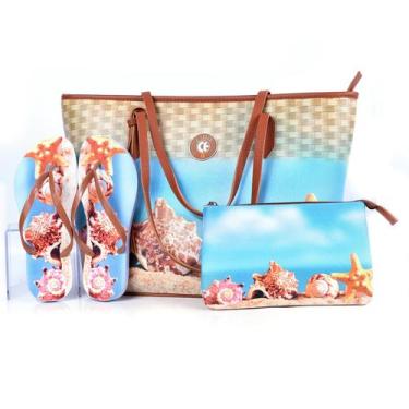 Imagem de Kit Praia Feminino Bolsa Chinelo Nécessaire  Estilo e Praticidade - LI