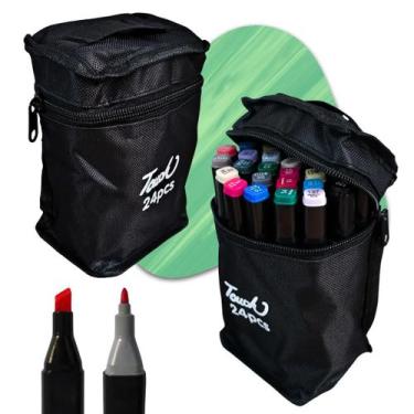 Imagem de Kit Canetinhas Coloridas Maleta 24 Cores Brush Pen Dupla - Cardad