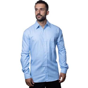 Imagem de Camisa Social Casual Unioffice Manga Longa Azul - Fardas Uniformes, P,