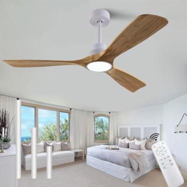 Imagem de QUTWOB Ventilador de teto de madeira de 132 cm com controle remoto de luzes, motor CC silencioso, ventiladores de teto de 3 lâminas para pátio, sala de estar, quarto, escritório, interior externo