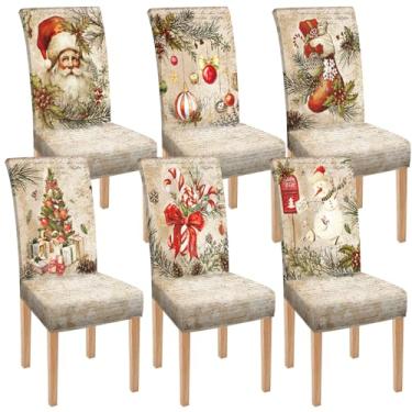 Imagem de Moukeren 6 capas de cadeira de jantar de Natal, removíveis, laváveis e elásticas, para Natal, restaurante, fazenda, cozinha, hotel, decoração (estilo retrô)